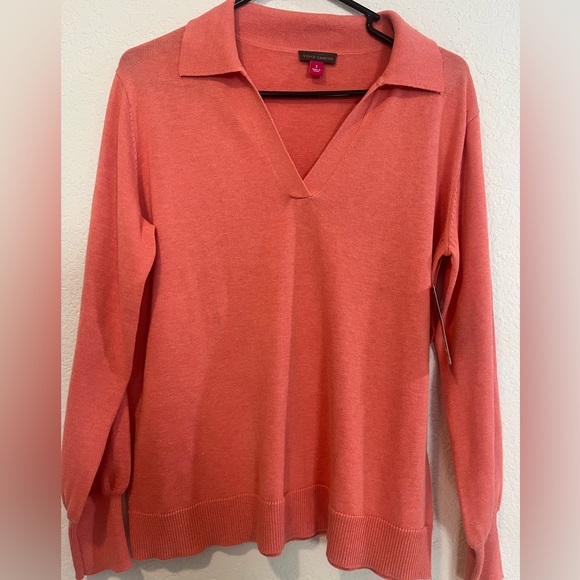 Vince Camuto - Ocean Coral Pullover Collared Lightweight Sweater - Picture 2 of 7